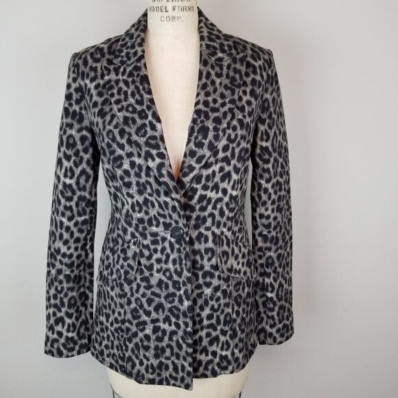 CAbi Women’s Jacket Blazer Jungle Animal Print Style #3373 Gray Black Sz 2 NWOT - Picture 1 of 10